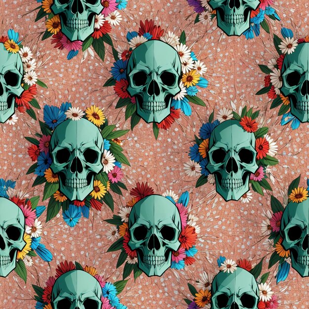 A seamless pattern of skulls