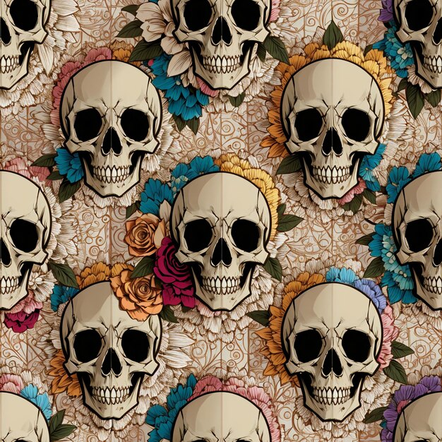 A seamless pattern of skulls