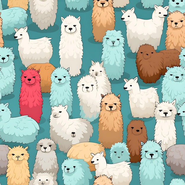 seamless pattern of small alpacas in comic style