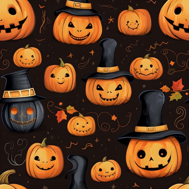 Seamless pattern smiling pumpkins in different sizes Generative AI tools