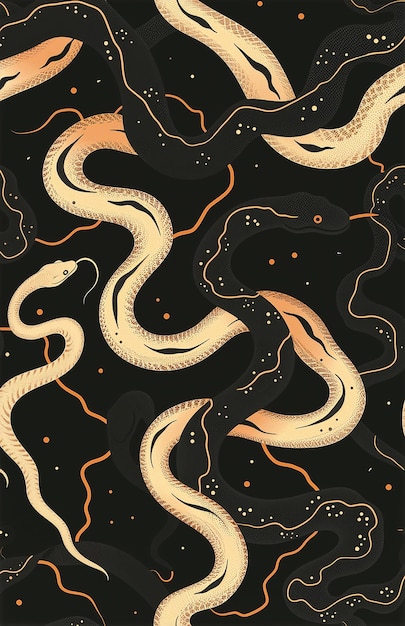 Photo a seamless pattern of snakes on a black background
