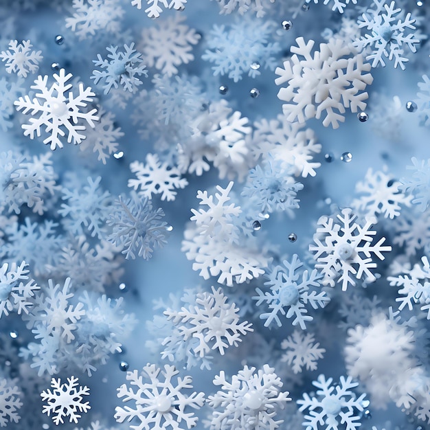 Seamless pattern of snowflakes on light blue background neural network generated