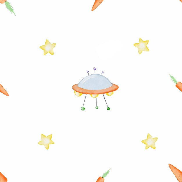 Seamless pattern spaceship stars comets planets meteorites cute baby pattern for textile scrapbookin