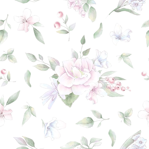 Seamless pattern. Spring delicate rose flowers. Digital printing.