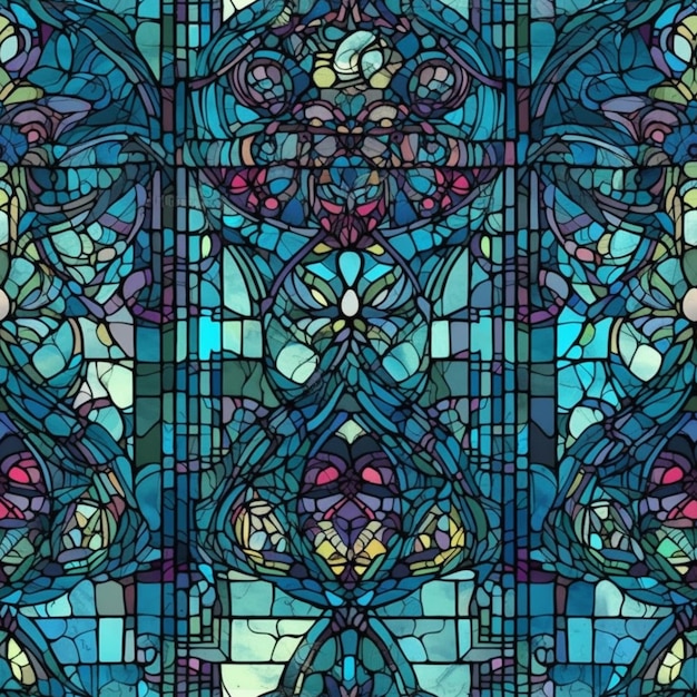 Seamless pattern of stained glass windows in a church