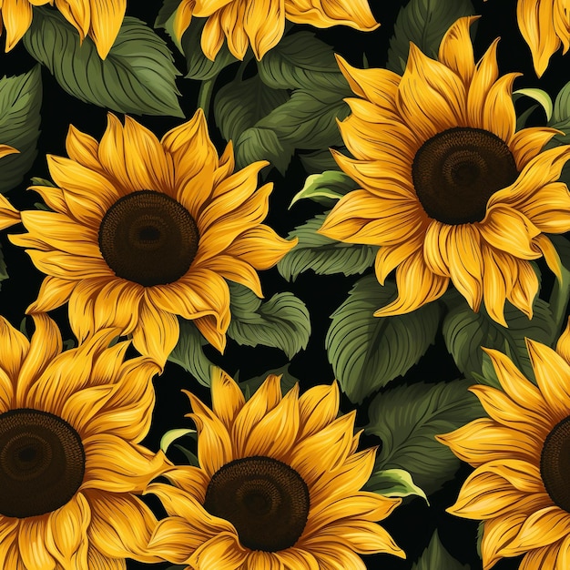 seamless pattern sunflower floral background