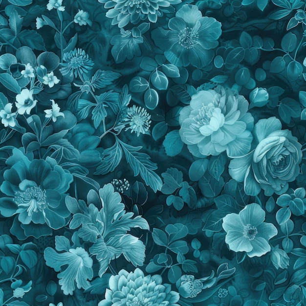 Photo seamless pattern of a teal floral for fabric and home decor
