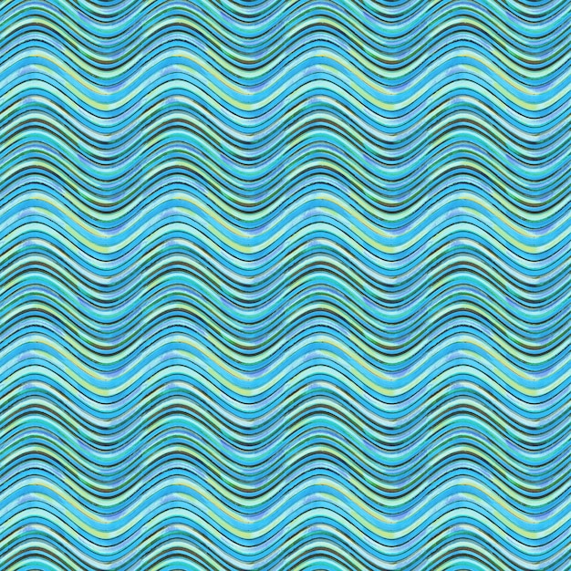 Seamless pattern. Teal turquoise blue and yellow grunge wavy striped abstract geometric background. Watercolor hand drawn seamless texture with color stripes.