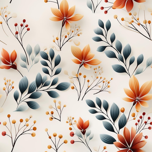 Seamless pattern tile background flowers and floral leaves plants