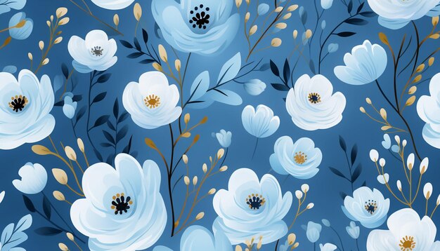 Photo seamless pattern tile background flowers and floral leaves plants