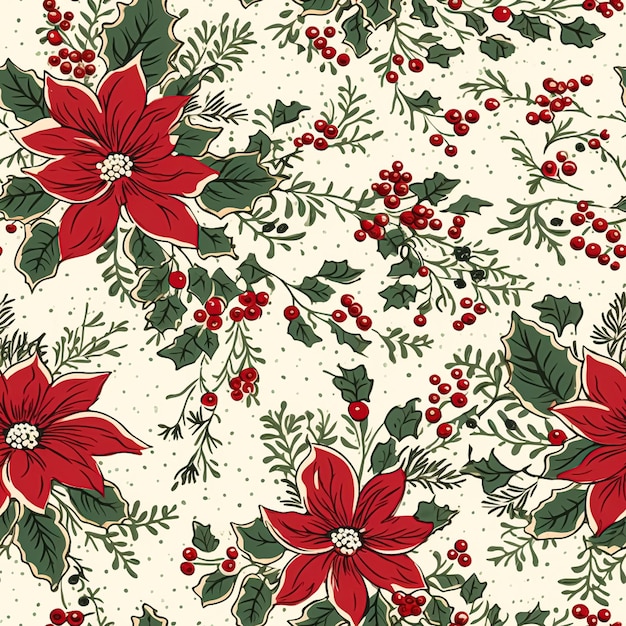 Seamless pattern tileable Christmas holiday floral country dots print English countryside flowers for wallpaper wrapping paper scrapbook fabric and product design motif