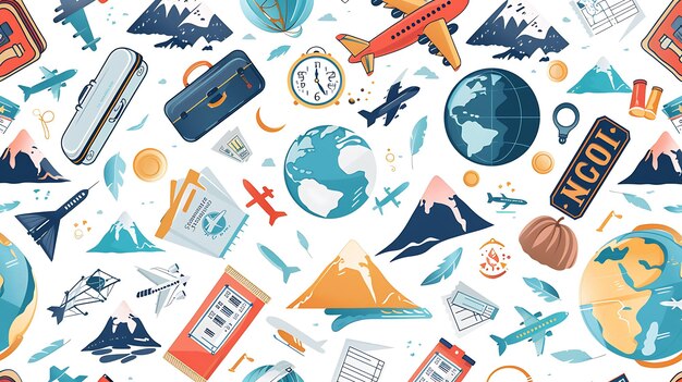 Photo a seamless pattern of travel and adventure icons