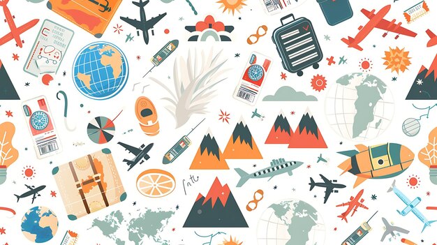 Photo a seamless pattern of travel and vacation themed icons