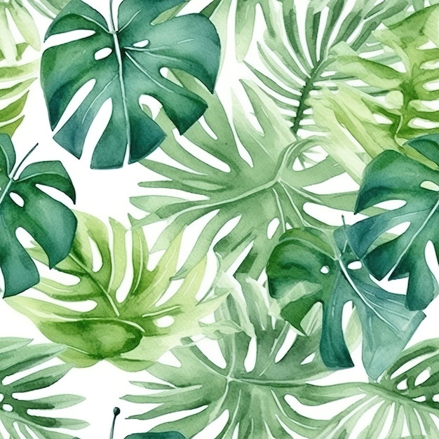 A seamless pattern of tropical leaves.