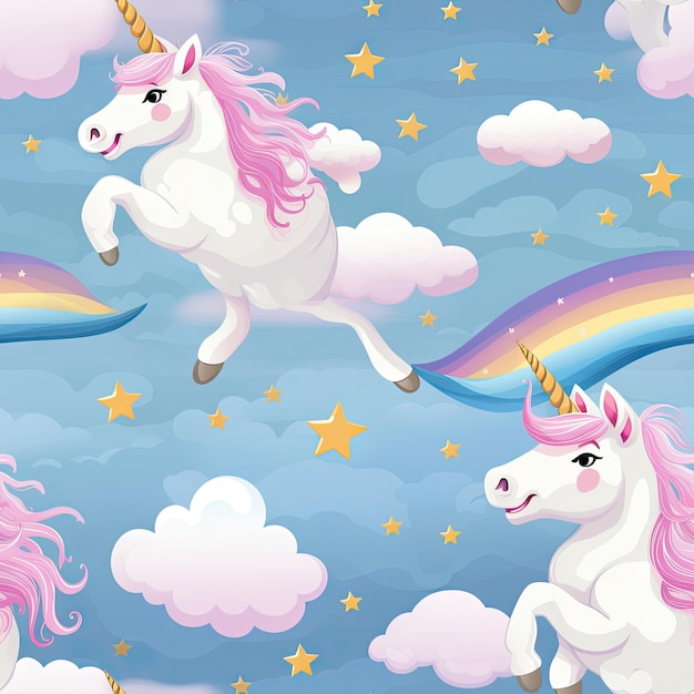 Seamless Pattern of Unicorn Cartoon