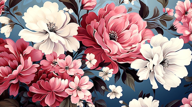 Seamless pattern vintage watercolor flowers