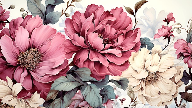 Seamless pattern vintage watercolor flowers