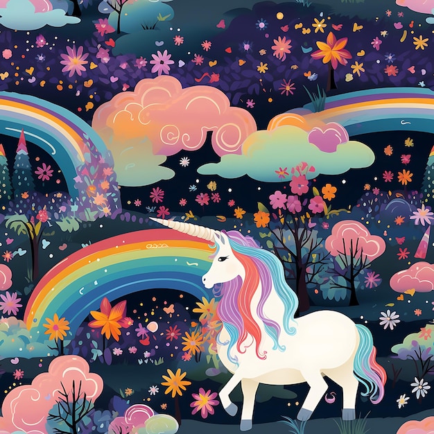 Seamless Pattern of a vivid captivating captivating Magical Unicorn Wonderland magnificent