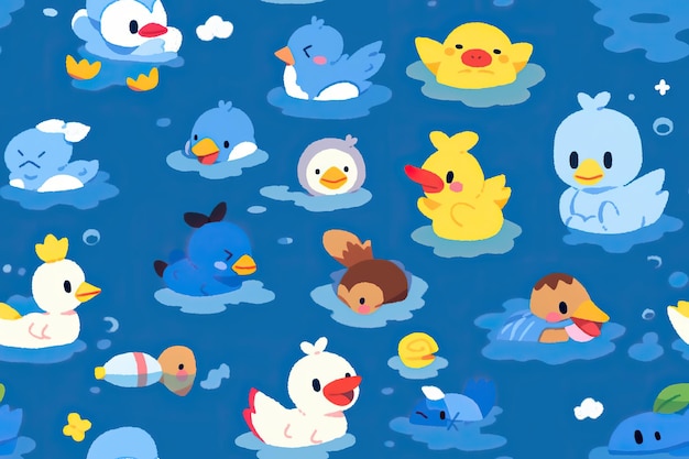 Seamless pattern wallpaper of cartoon animals