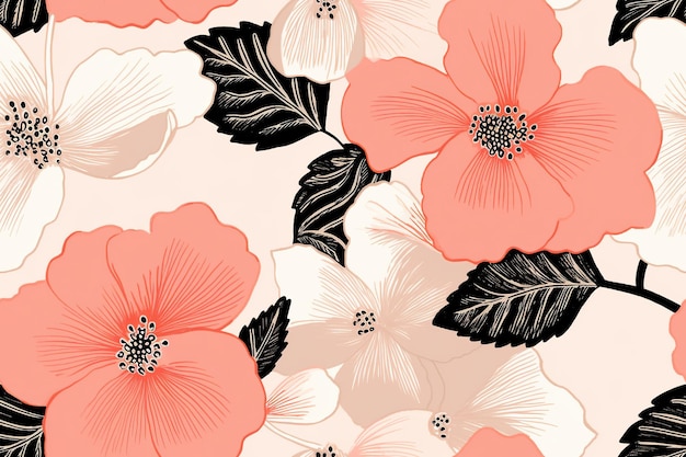 Seamless pattern wallpaper of roses pink dark and light