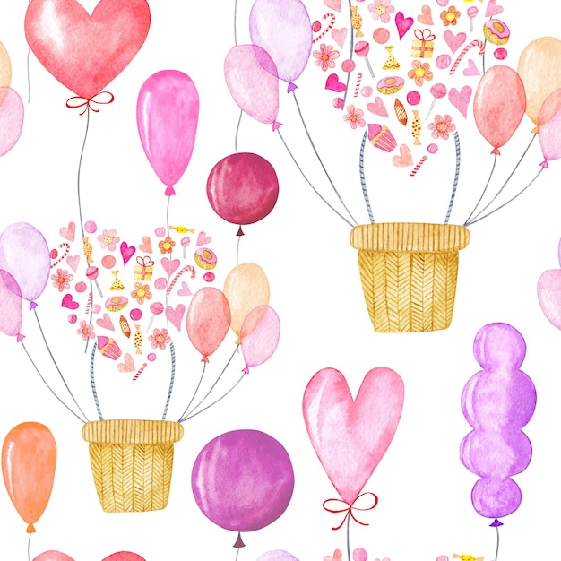 Seamless pattern of watercolor balloons Design for backgrounds wallpapers covers and packaging