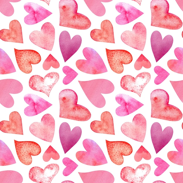 Seamless pattern of watercolor hearts on white background Design for backgrounds wallpapers covers and packaging prints for textiles Topics Holidays Valentine's Day birthday party wedding