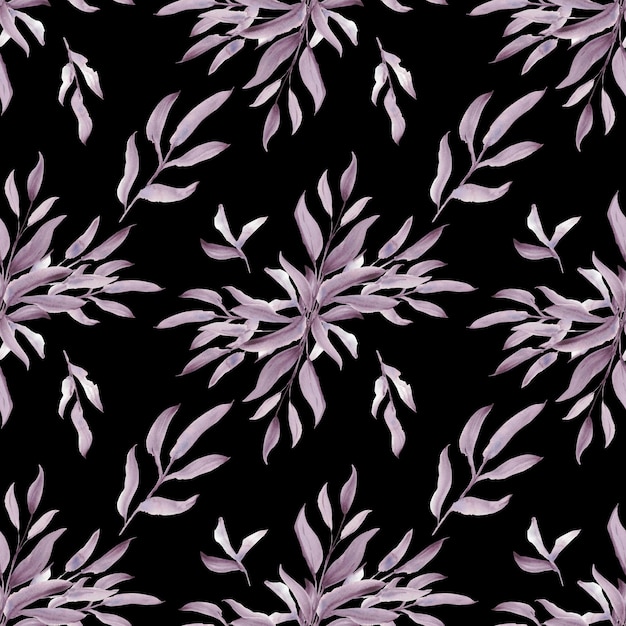 Seamless pattern Watercolor purple leaves A set elements on a white background Tree leaf and branch