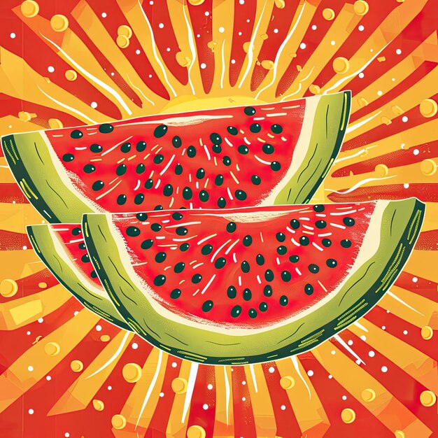 Photo seamless pattern of watermelon and bright sun summer mood