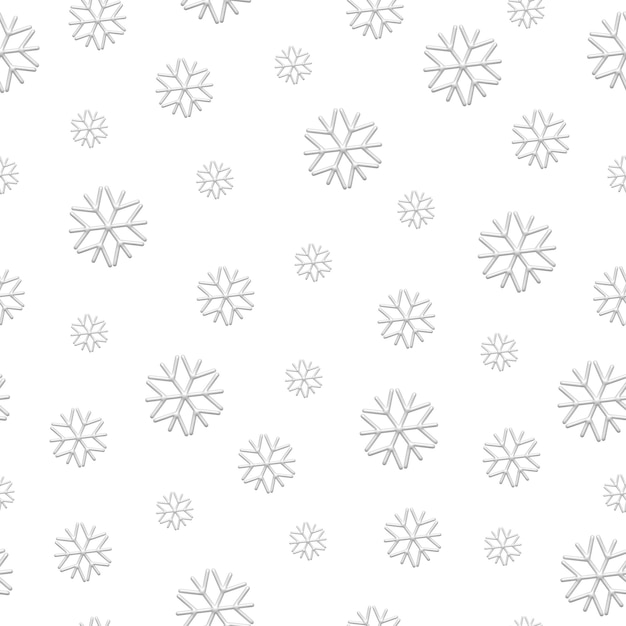 Seamless pattern of white 3d snowflakes on a white background