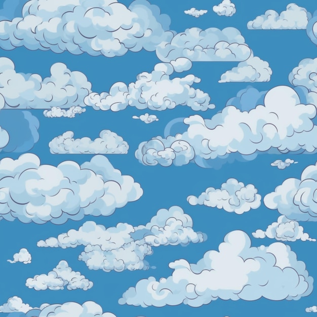 Seamless pattern of white clouds on a blue background Generative ai