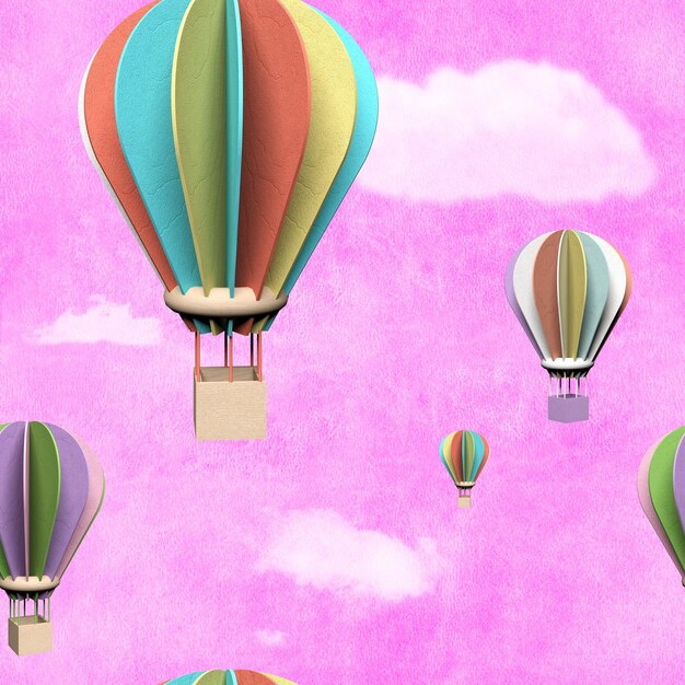 Seamless pattern with 3d air balloons in the sky