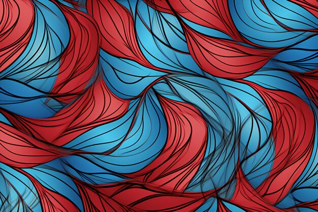 Photo seamless pattern with abstract blue and red waves