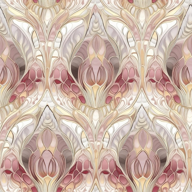 A seamless pattern with abstract flowers and leaves.