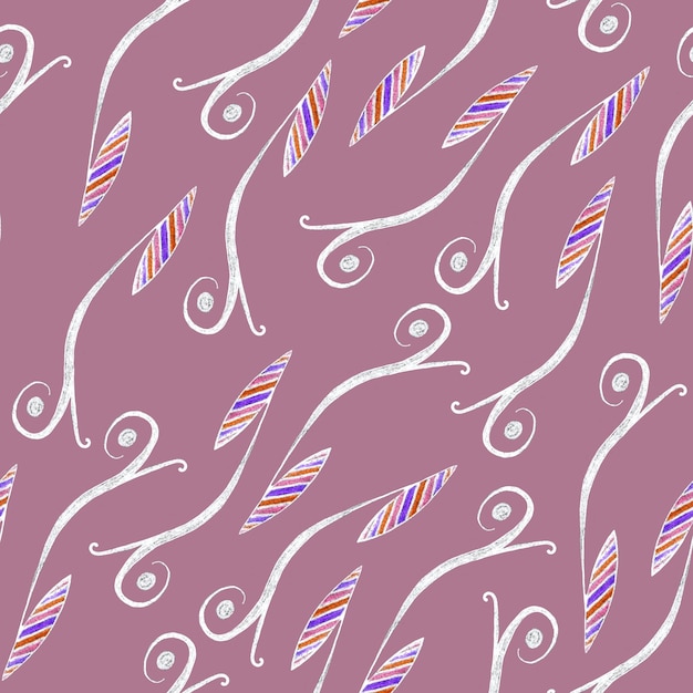 色鉛筆で描かれた抽象的な葉とのシームレスなパターン