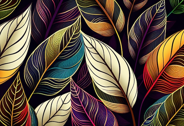 Seamless pattern with abstract leaves illustration AI generative