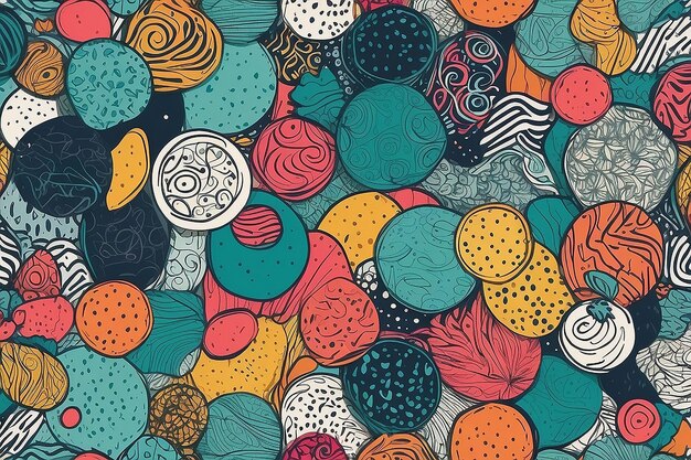 Seamless pattern with abstract shapes simple colored doodles texture