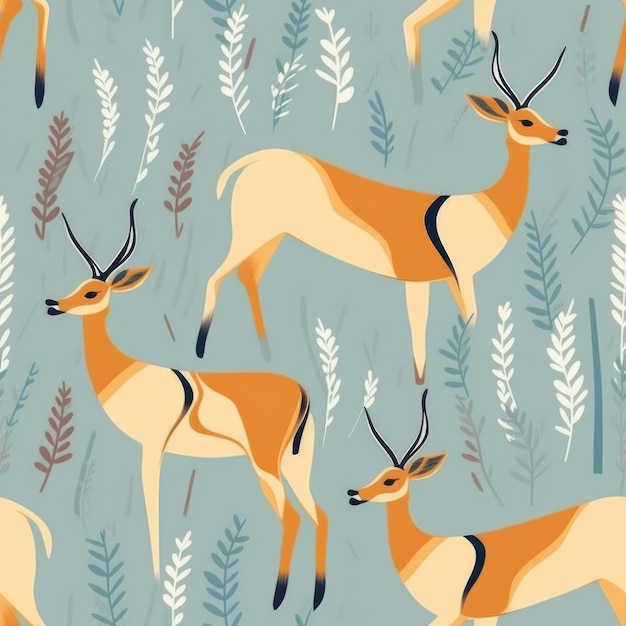 A seamless pattern with african antelope on a yellow background