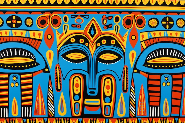 Seamless pattern with african mask in tribal style