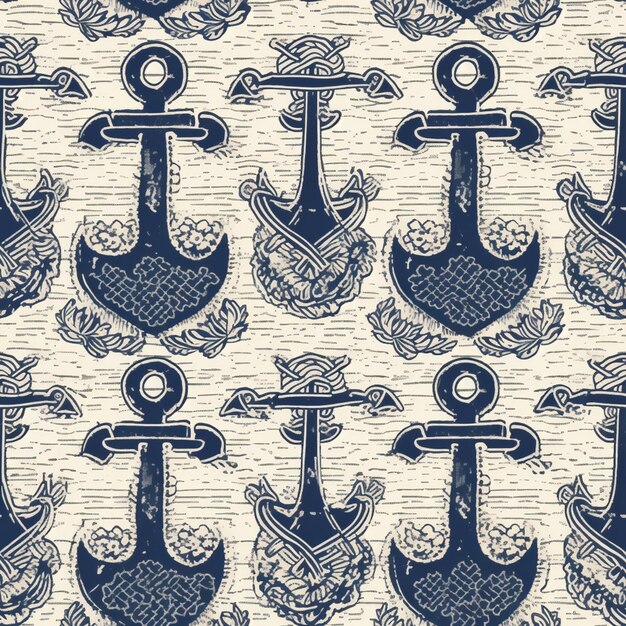 Photo seamless pattern with anchor and waves.