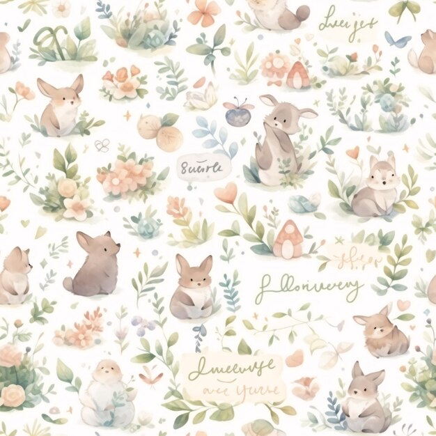 seamless pattern with animal and flower