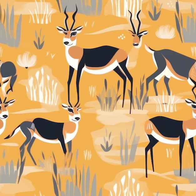 Photo a seamless pattern with antelope on a yellow background.