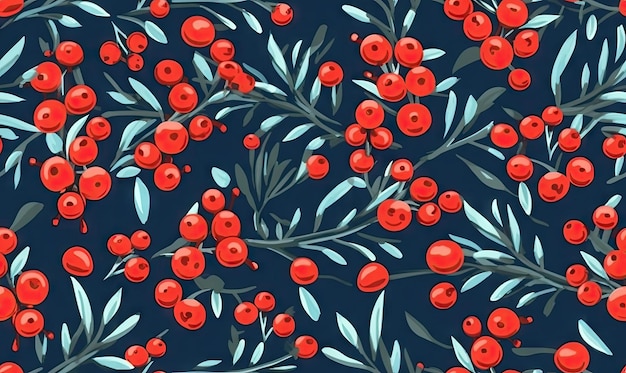 Seamless pattern with ashberry and leaf Autumn season wallpaper For banner postcard book illustration Created with generative AI tools