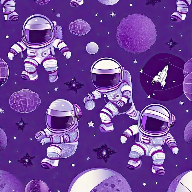 Photo seamless pattern with astronaut in outer space vector illustration