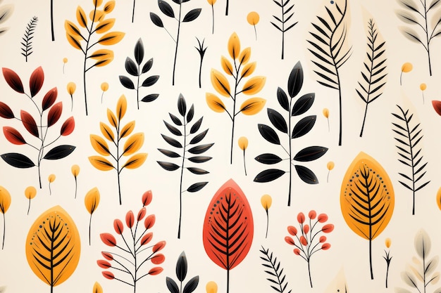 seamless pattern with autumn leaves on beige background