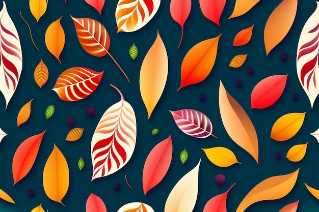 A seamless pattern with autumn leaves on a dark background