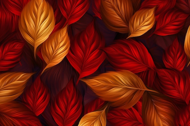 A seamless pattern with autumn leaves on a dark background.