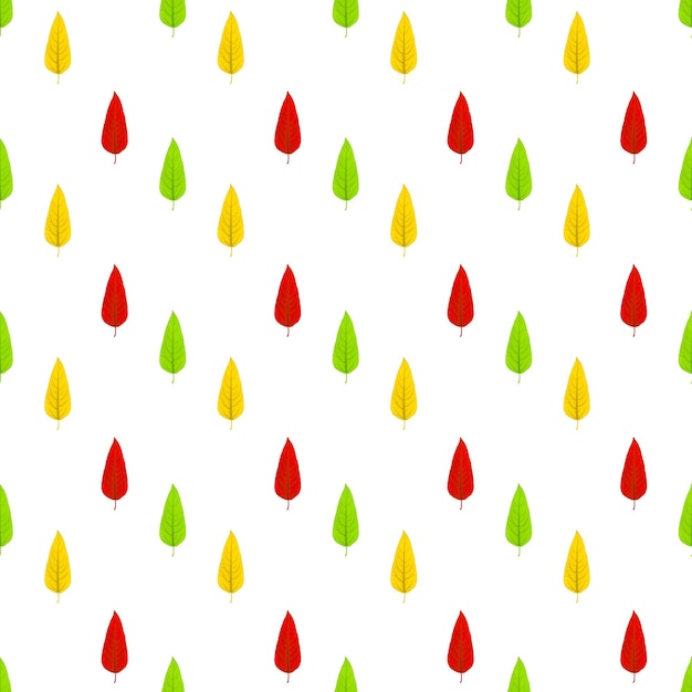 Seamless pattern with autumn tree leaves in red, yellow, green on an isolated white background