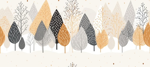 Seamless pattern with autumn trees Scandinavian style