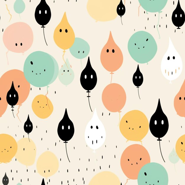 A seamless pattern with balloons and a smiley face.