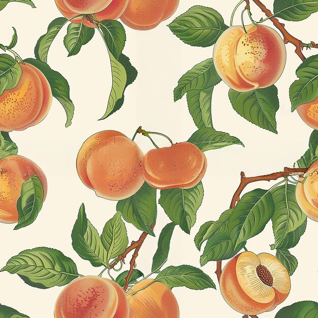 Seamless pattern with beautiful drawn apricots in retro style on a white background